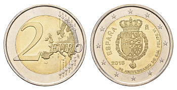 Испания 2 евро 2018 50 лет со дня рождения Филиппа VI KM 1416 биметалл UNC 72-612