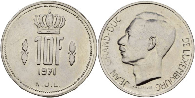 Люксембург 10 франков 1971 Великий герцог Жан (1964-2000) KM 57 никель 259-453