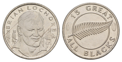 Новая Зеландия 15 великих All Blacks (игроков Сборная Новой Зеландии по регби) Брайан Локор 1989 диаметр 27 мм, вес 8,3 гр медно-никель aUNC 4656-446