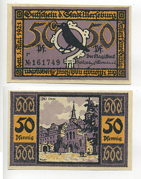 МЕРЗЕБУРГ 50 ПФЕННИГОВ 1921 НОТГЕЛЬД, 1 МАЯ 1921, ЗЕМЛЯ САКСОНИЯ-АНХАЛЬТ, БУКВА r Grabowski 884.2b бумага 7217-52-6