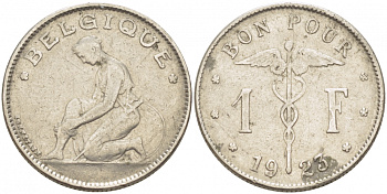 Бельгия 1 франк 1923 Belgique, Альберт I (1909-1934) KM 89 никель 259-937