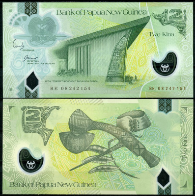 Папуа-Новая Гвинея 2 кина 2008 Парламент, артефакты Pick 28 b  пластик  UNC (пресс) 448-103-2