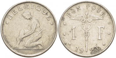 Бельгия 1 франк 1923 Belgique, Альберт I (1909-1934) KM 89 никель 259-937