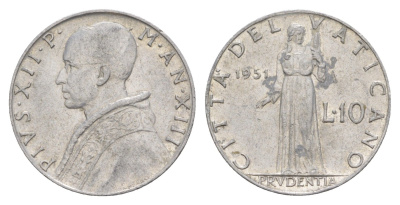 Ватикан 10 лир 1951 KM 52 алюминий aUNC 4633-1214