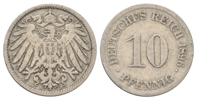 Германия 10 пфеннигов 1896 D KM 12, J. 13 медно-никель 4701-1064