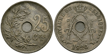 Бельгия 25 сантимов 1926 Belgique KM 68 медно-никель 4165-521