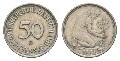 ФРГ 50 пфеннигов 1975 D KM 109.2, J. 384 медно-никель 4630-1021