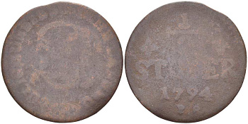 Юлих-Берг 1/2 штюбера 1794 PR, Карл Теодор (1742-1799) KM 206 медь 210-1145