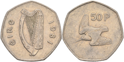 Ирландия 50 пенсов 1981 вальдшнеп KM 24 медно-никель 88-642