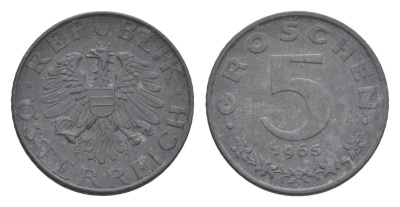 Австрия 5 грошей 1965 KM 2875 цинк 4567-518