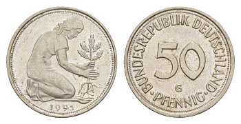 Германия 50 пфеннигов 1991 G KM 109.2, J. 384a медно-никель 4630-142
