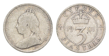 Кипр 3 пиастра 1901 Виктория (1837-1901) KM 4 серебро 4127-1324
