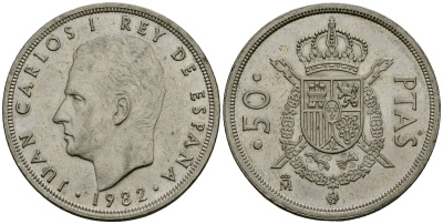 Испания 50 песет 1982 Король Хуан Карлос I (1975 - 2014) KM 825 медно-никель 4137-113