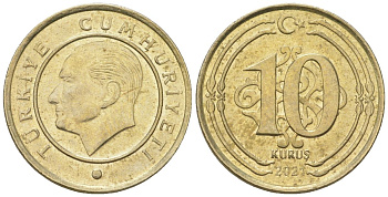 Турция 10 курушей 2021 KM 1241 медь цинк никель 4124-1133