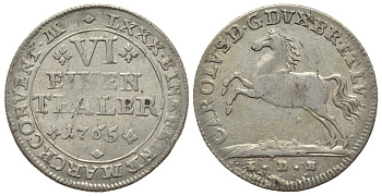 Брауншвейг-Вольфенбюттель 1/6 талера 1765 IDB, вес 5,13 гр. КМ 971 серебро 413-232
