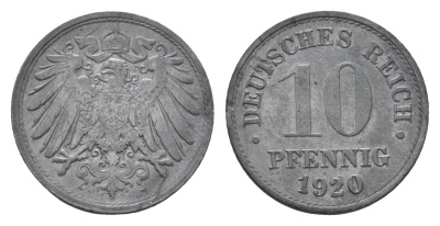 Германия 10 пфеннигов 1920 KM 26, J. 299 цинк 4636-1133