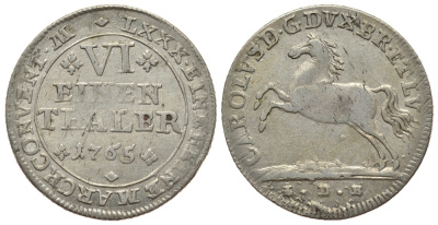 Брауншвейг-Вольфенбюттель 1/6 талера 1765 IDB, вес 5,13 гр. КМ 971 серебро 413-232