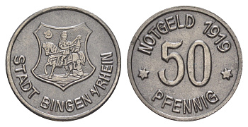 Бинген-на-Рейне 50 пфеннигов 1919 Funck 41.4, Men05 2839.2, Men18 3635.2 железо 4637-1246