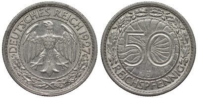 Германия 50 рейхспфеннигов 1927 J KM 49, J. 324 никель 4121-813