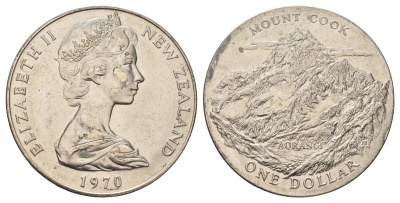 Новая Зеландия 1 доллар 1970 гора Кука KM 42 медно-никель BU 1101-2-23