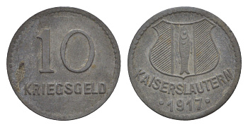 Кайзерслаутерн 10 пфеннигов 1917 Funck 231.2, Men18 15785.3 цинк 4636-1233