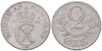 Дания 2 эре 1941 N; S, Кристиан X (1912-1947) KM 833 алюминий 212-1236