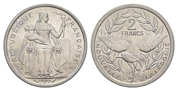 Французская Новая Каледония 2 франка 1977 KM 14 алюминий UNC 4641-144