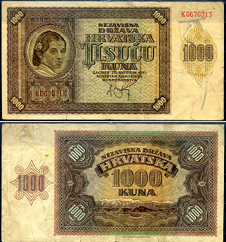 Хорватия 1000 кун 1941 Pick 4 a бумага 7548-103-2-2