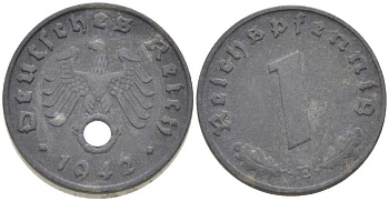 ГЕРМАНИЯ 1 РЕЙХСПФЕННИНГ 1942 E KM 97, J.369 цинк 201-962