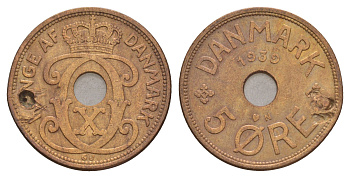 Дания 5 эре 1939 N, Кристиан X (1912-1947) KM 828 бронза 4657-256