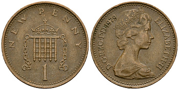 Великобритания 1 пенни 1979 Елизавета II (1952-2022) KM 915, Spink 4237 (B1) бронза 4167-1222