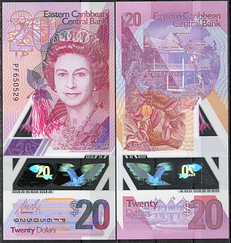 Восточно-Карибские штаты 20 долларов ND (2019) Елизавета II (1952-2022), дом правительства, мускатный орех Pick NEW  пластик  UNC (пресс) 451-546-1
