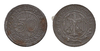 Германия игровой жетон в 50 пфеннигов ND диаметр 12,5 мм, вес 0,5 гр цинк железо 4651-1219