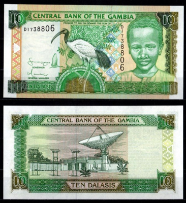 Гамбия 10 даласи ND (2001-2005) Pick 21 c бумага UNC (пресс) 7214-31-2-2