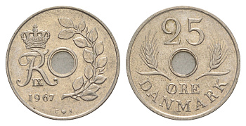 Дания 25 эре 1967 C;S, Фредерик IX (1947-1972) KM 855 медно-никель 4529-851