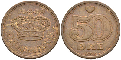 Дания 50 эре 1989 Маргрете II (1972- ) KM 866.1 бронза 4681-1255