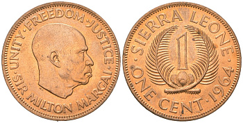 Сьерра-Леоне 1 цент 1964 KM 17 бронза aUNC 4121-1012