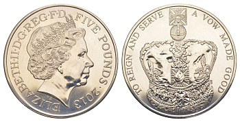 Великобритания 5 фунтов 2013 60 лет коронации Королевы Елизаветы II KM 1242 медно-никель UNC 1517-1544