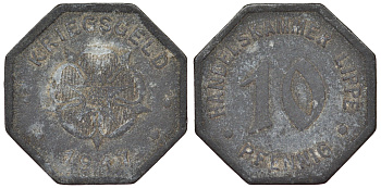 Германия, торговая палата Липпе 10 пфеннигов 1917 Северный Рейн-Вестфалия, нотгельд Funck 299.2A цинк 4119-1212