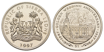 Сьерра-Леоне 1 доллар 1997 Золотая свадьба - Фейерверк над дворцом KM 62 медно-никель BU 1521-1222