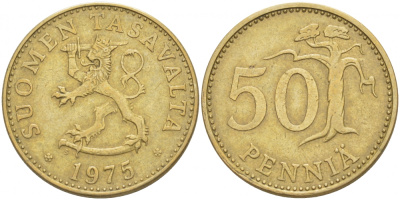 ФИНЛЯНДИЯ 50 ПЕННИ 1975 S KM 48 алюминиевая бронза 3457-931