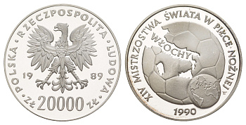 Польша 20000 злотых 1989 Чемпионат мира по футболу 1990 - карта Италии Y 223 серебро PROOF 11-161-21