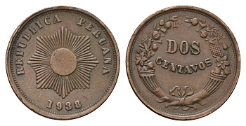 Перу 2 сентаво 1938 KM 212 бронза 80-555