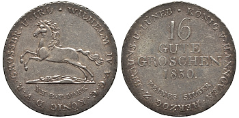 Брауншвейг-Каленберг-Ганновер 16 гутергрошенов 1830 Вильгельм IV (1830-1837) J. 33 a, AKS 66, Kahnt 211 серебро    11-119-51