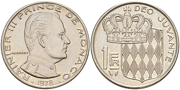 Монако 1 франк 1978 Ренье III (1949-2005) KM 140 никель 190-537