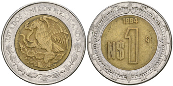 Мексика 1 песо 1994 KM 550 биметалл 4364-451