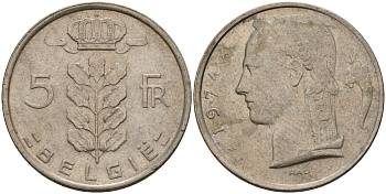 Бельгия 5 франков 1974 Belgie, Бодуэн I (1951-1993) KM 135 медно-никель 4156-642