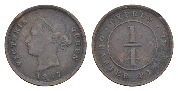 Кипр 1/4 пиастра 1887 Виктория (1837-1901) KM 1.1 бронза 4127-1011