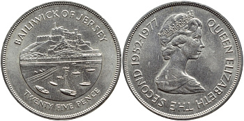Джерси 25 пенсов 1977 25 лет правления Елизаветы II KM 44 медно-никель UNC 74-712