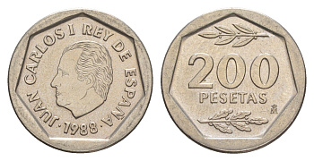 Испания 200 песет 1988 M, Хуан Карлос I (1975-2014) KM 829 медно-никель 4616-823